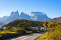 Road sign in the national park Torres del Paine, Patagonia, Chile Royalty Free Stock Photo